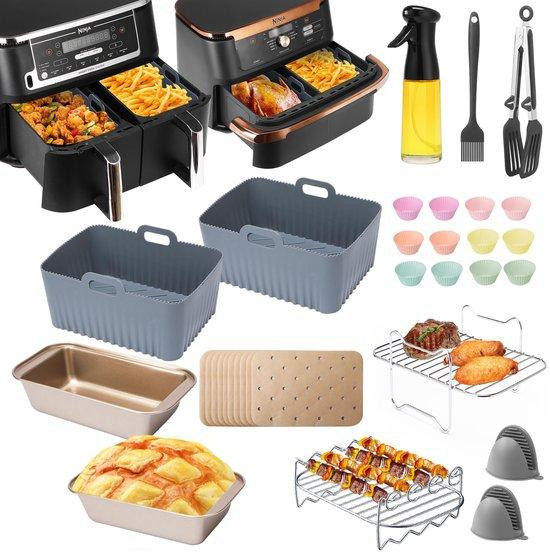 Ibenzoa Accessoire set voor Ninja Airfryer AF400EU AF451EU AF500EU AF500EUCP (9–10,4 liter XXL) met siliconen bakvorm, 200 ml oliespray, grillrooster en roestvrijstalen bakvorm