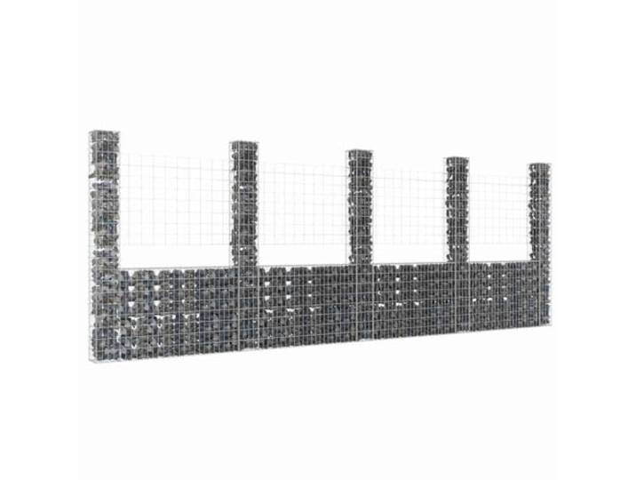 LPERTGFHU Gabionenkorb U-Form, Steinkorb Gartenwand, 5 Säulen, Eisen Robustes Maschengitter, Sicht- & Lärmschutz, Individuell befüllbar