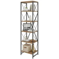 Dmora Bücherregal Dpoll, Büroregal, Mobiler Buchhalter, Bücherbrett, 50x30h180 cm, Eiche und Schwarz