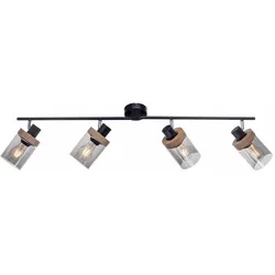 Deckenleuchte Wohnzimmerlampe Spotleiste Holz 4 Flammig E27 schwarz Rauch Glas