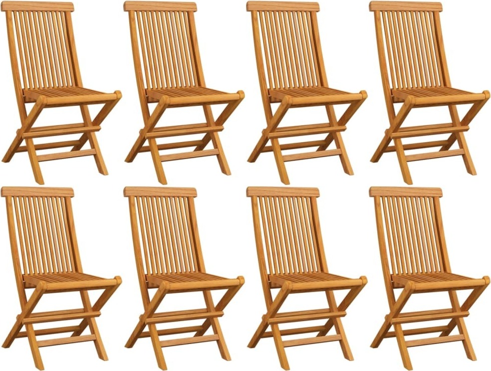 Gartenstühle klappbar, 8er-Set, aus massivem Teakholz, fein geschliffen, wasserbasierter Lack, 47x60x89 cm, 110 kg Belastbarkeit