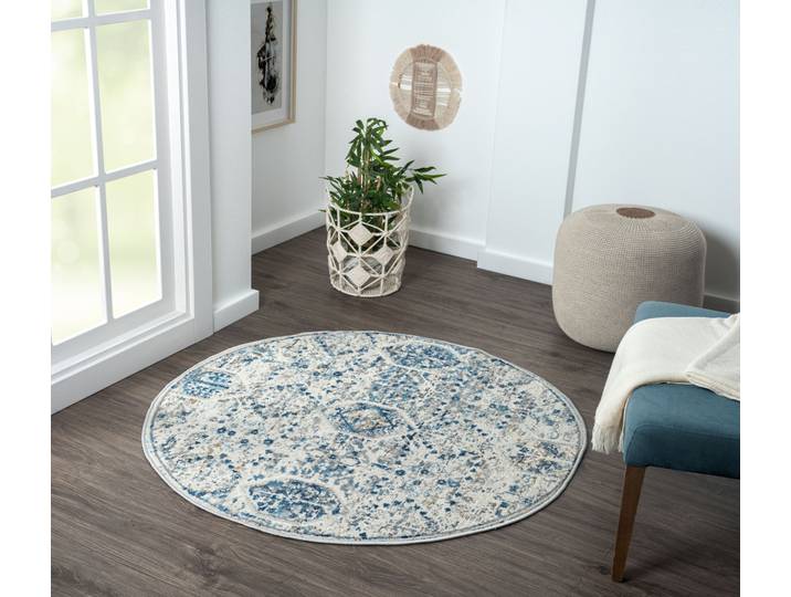 Teppich My Heriz 2 , braun (beige, blau, grau), H:8mm Ø:120cm, Polyester, MYFLAIR MÖBEL & ACCESSOIRES, Teppiche, Teppich, Kurzflor, modernes Orient Design, besonders weich, auch in rund