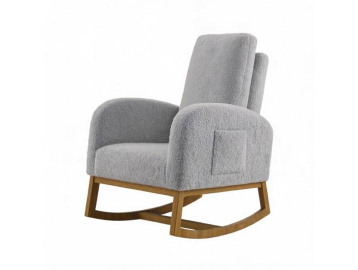IDEALHOUSE Teddybär-Schaukelstuhl (Stillstuhl/Nursery Glider) - Hohe Rückenlehne, Seitentasche & Holzgestell - Inkl. Fußhocker, gepolstert - Hellgrau