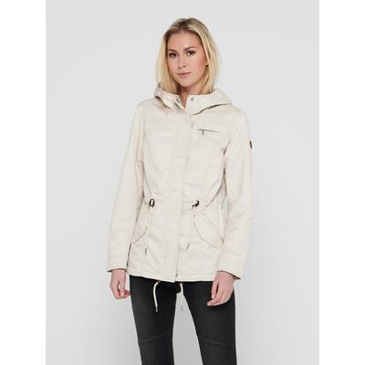 Parka ONLY "ONLLORCA CANVAS PARKA CC OTW", Damen, Gr. XS, gelb (moonbeam), Web, Obermaterial: 80% Polyester, 20% Baumwolle, unifarben, ca. Mitte Oberschenkel, Jacken Parka, mit Kapuze