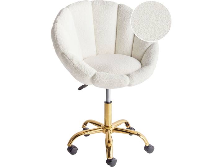 BELIANI Bürostuhl Weiß Bouclé Höhenverstellbar Drehbar Bremsbare Rollen Muschelform ohne Armlehnen Modern Drehstuhl Büro Arbeitszimmer Home-Office