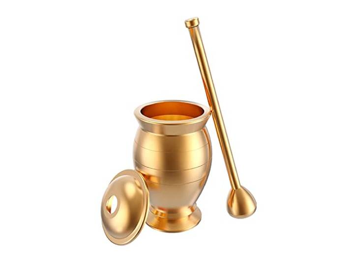 Küchenmörser und Stößel Mörser-Stößel-Set aus Messing Traditionelles Mörser- und Stößel-Set for Gewürze Kräuter, Gold(Groß)