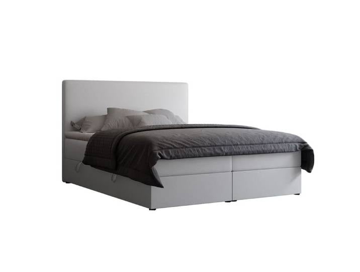Lit Coffre GIULIA - 180x200 cm - avec matelas et surmatelas - Éco-cuir - Blanc