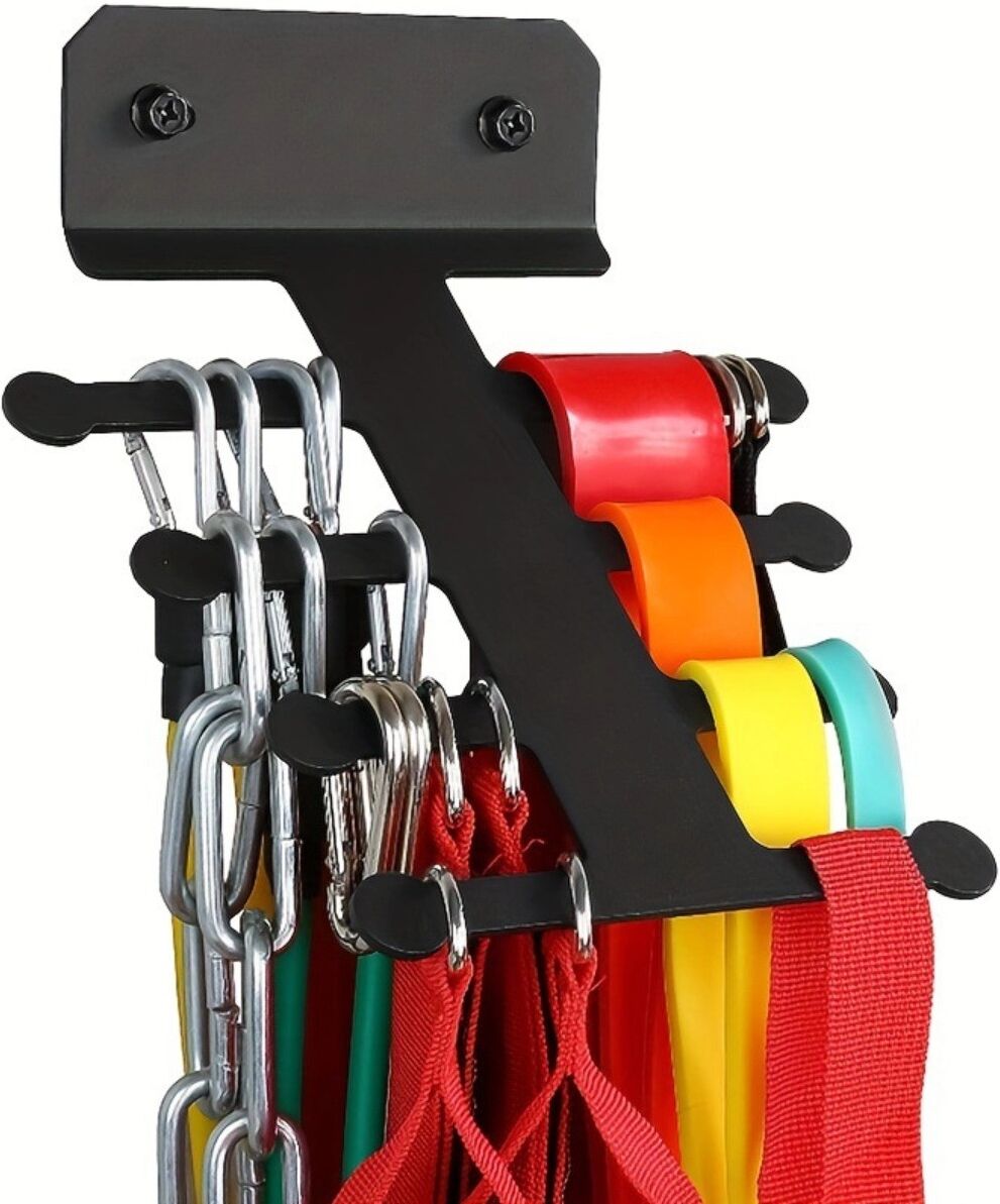 INF Wandmontierter Organizer für Widerstandsbänder – schwarzer Eisenhalter für Widerstandsbänder, Springseile und Gewichtsgürtel