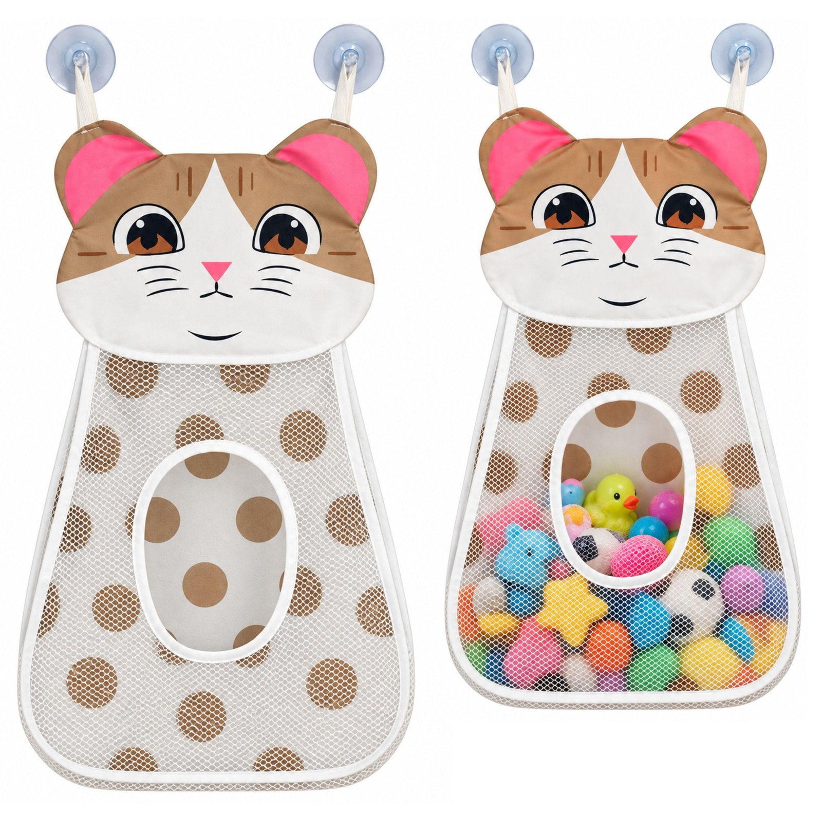 Lean Toys Beige Kitten Badspeeltje Organizer Tas met Zuignappen 50 cm