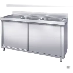Ristoattrezzature Edelstahl-Schrankspüle 140x60x95h cm 2 Becken mit linker VS-Auffangschale