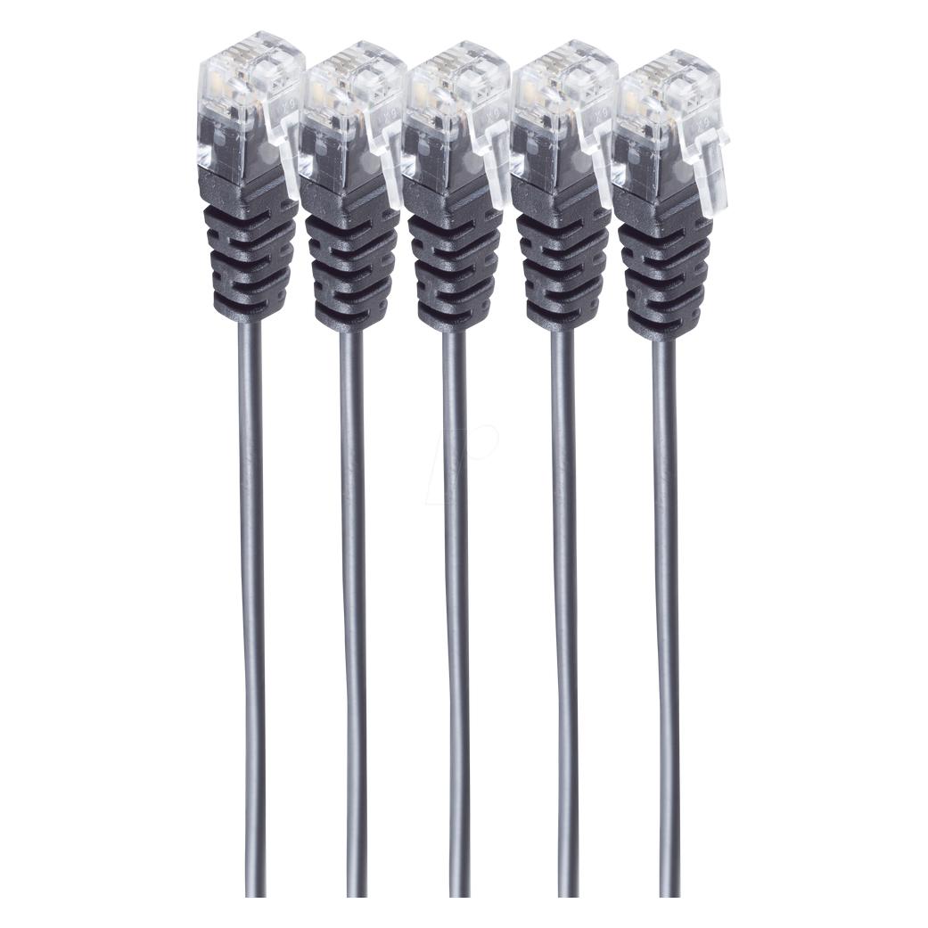 Shiverpeaks -BASIC-S--Telefon-Anschlusskabel, RJ11 Stecker auf RJ11 Stecker, Rundkabel, schwarz, Flexibel, Kupf (BS70084-2-SET5)