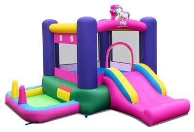 Costway Inflatable Bounce House with Slide Splash Pool and Ring Tossing Games without Blower