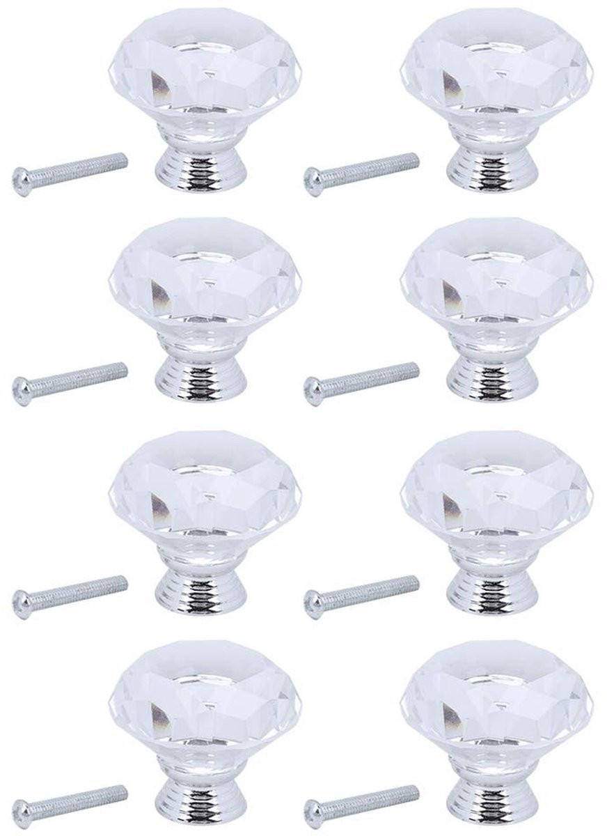 By Shayne 8 stuks Kristalglasknoppen met Diamanten Ladetrekker 40 mm voor Keuken en Badkamer