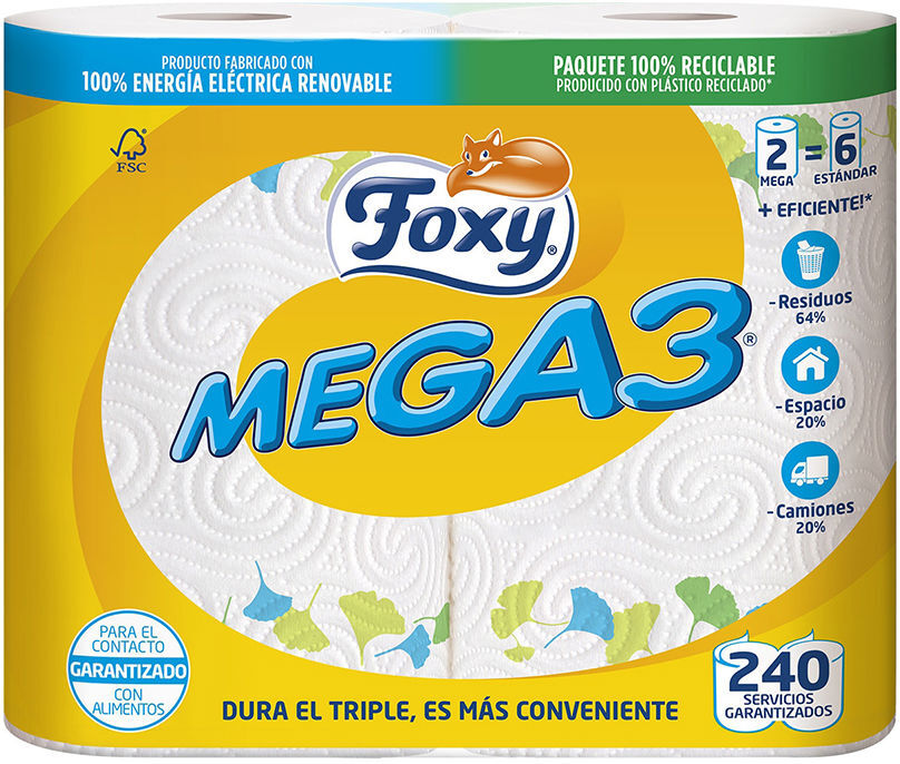 Foxy Papier essuie-tout triple durée MEGA3 2 rouleaux