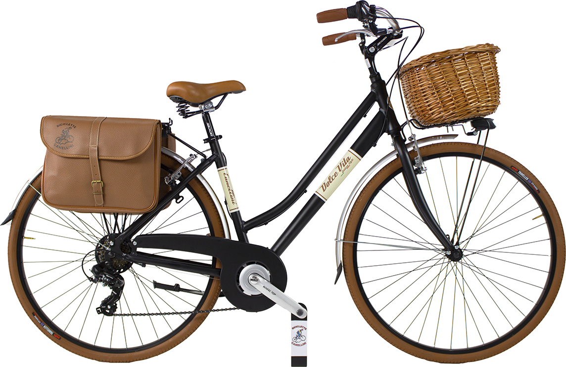 Dolce Vita by Canellini Fahrrad Citybike Frau Aluminium mit Korb und Tasche - Schwarz M