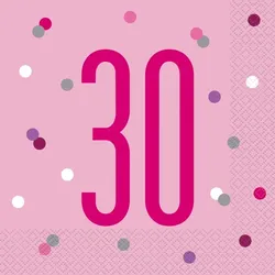 16 Servietten rosa & silber Zahl 30