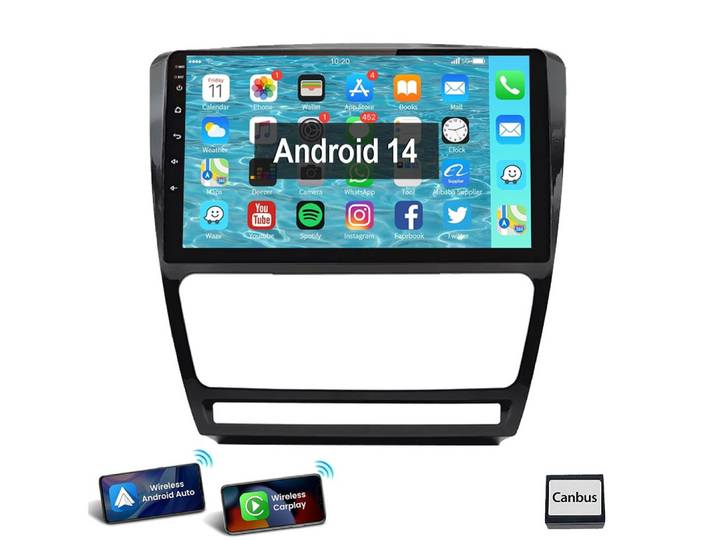 ESSGOO Für Skoda Octavia 2 2008-2013 10 Android 15 Carplay Autoradio (RDS, BT, FM, SWC)