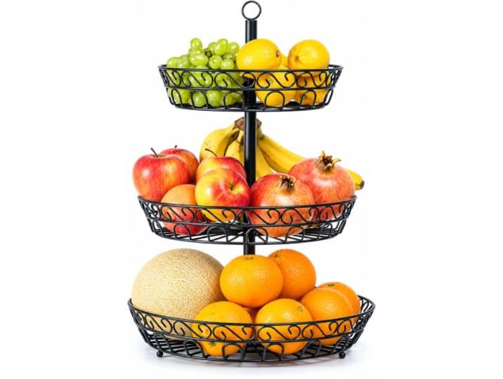 Chefarone Fruitschaal 3 Laags Metalen Fruitmand Zwart 52 cm