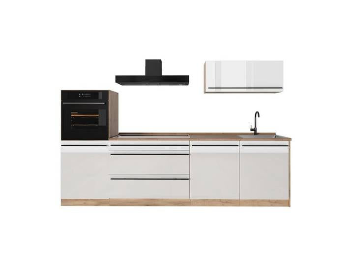 Cuisine R-Line 280cm plan de travail Chêne doré Blanc Haute brillance/Chêne doré Vicco 66494
