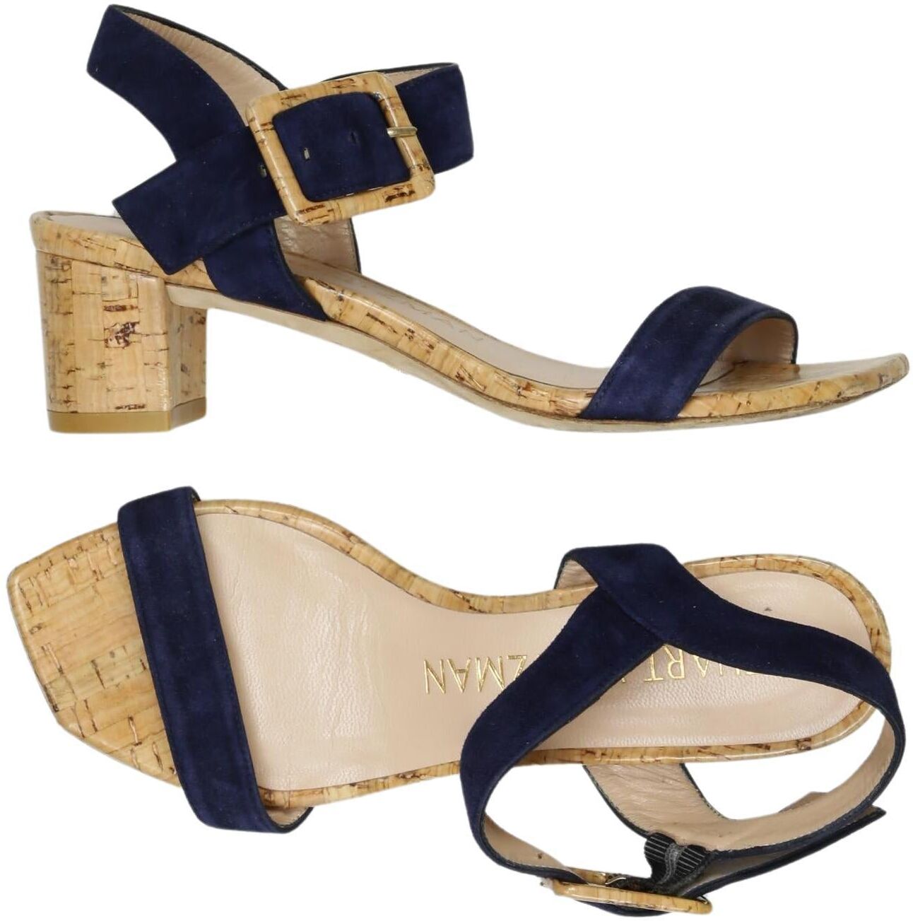 Stuart Weitzman Damen Sandalen, Marineblau, Gr. EU 35, Kunstleder / Leder - Second Hand