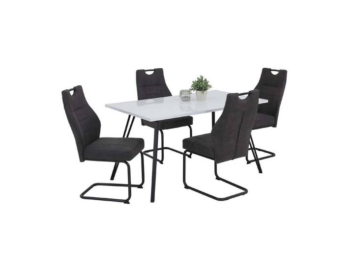 Möbel Stellbrink Essgruppe 5 tlg. Essgruppe Tiara - Tisch Weiß, 4 Stühle Anthrazit, (5-tlg)