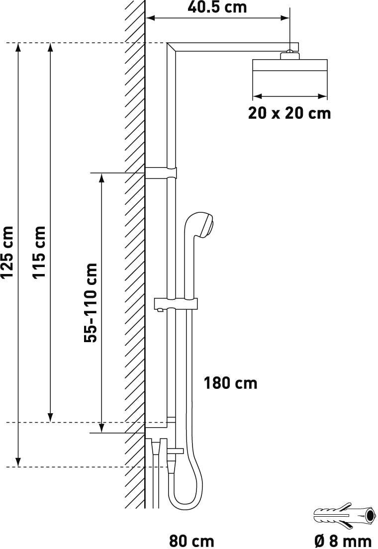 Brausegarnitur DIAQUA "Ymir Turn, Verchromt", silber (chrom), H:125cm, Kunststoff, Brausegarnituren, Brausegarnitur chrom Einheitsgröße