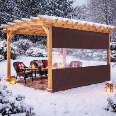 Covers&All Heavy Duty Outdoor Clear Panel Curtain Waterproof 18 Oz, All Weather Resistant Tarp Curtain (Coffee)