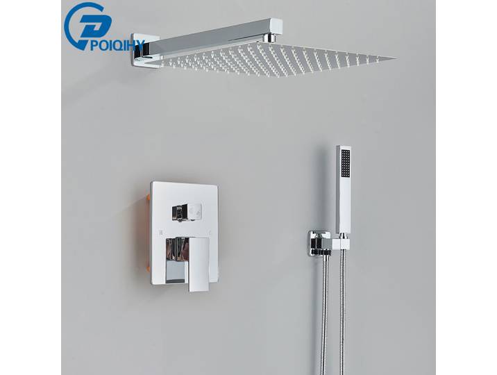 Ensemble de douche chromé encastré, robinet de douche de salle de bain, mitigeur de douche, robinet de douche à effet cascade et pluie, mitigeur en laiton à 2 voies