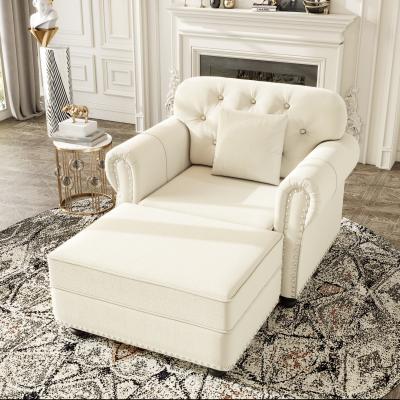 Loedds 41.3-inch Chesterfield Velvet Armchair with Ottoman with Nailhead Trim and Button Tufting for Living Room