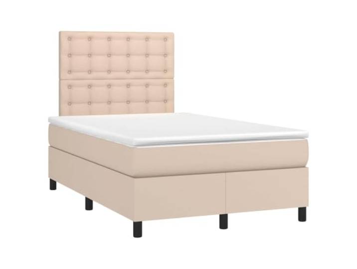 KKgypkn Boxspringbett 120x190 cm mit Taschenfederkernmatratze, Kunstleder Cappuccino-Braun, höhenverstellbares Kopfteil, mittelharte Unterstützung, inklusive Lattenrost