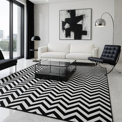 Fellteppich "ZEBRA EDGE, echtes Rinderfell, LAGERRÄUMUNG", schwarz, weiß, naturgrau, B:160cm H:10mm L:230cm, Kuhfell, MYFLAIR MÖBEL & ACCESSOIRES, Teppiche, Fellteppich, handgenäht, Naturprodukt, Zickzack Muster, natürliche Struktur