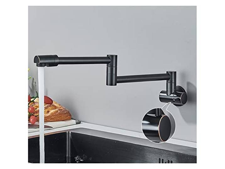 Küchenarmatur, Chrom-Nickel-Schwarz-Messing-Topffüllhahn, Wandmontage, Küchenarmatur, Einzel-Kalt-Einloch-Hahn, drehbarer Klappauslauf(B-Oil Rubbed Bronze)