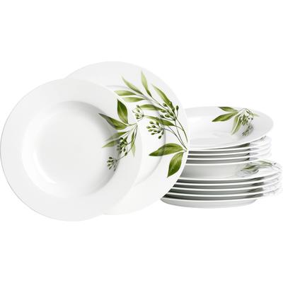 Tafelservice RITZENHOFF & BREKER "Evora", grün, 12 Stk., Porzellan, Geschirr-Sets, Tafelservice, Teller Set, Geschirr-Set mit Botanik-Motiv