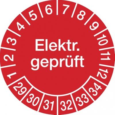 König Werbeanlagen Dreifke® Prüfplakette Elektr. geprüft ab 29 rot/weiß - 20 mm Folie selbstklebend