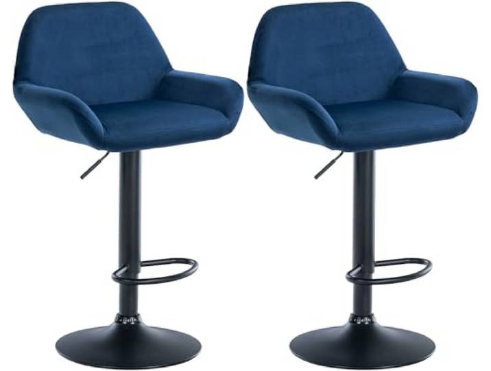 CLP 2er Set Barhocker Braga Samt drehbar und höhenverstellbar Farbe blau Material Gestell Metall matt schwarz