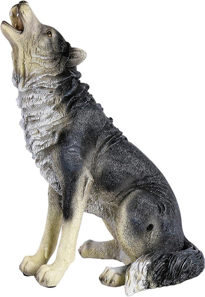 Wolf Möbel Wolf Standbeeld - Handgemaakte Hars Sculptuur voor Huisdecoratie - Grijs - B/D/H: 27 x 14,5 x 19 cm