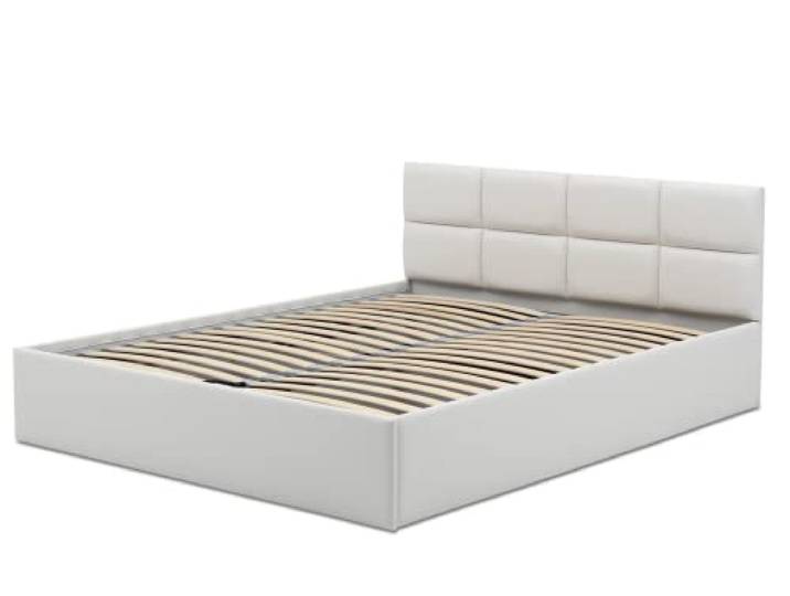 Mebligo - Polsterbett Kunstleder 140x200 mit Bettkasten, Bettgestell, Doppelbett mit Lattenrost, Schlafzimmer Bett mit Kopfteil, Stauraumbett Monos, Bett Ohne Matratze - Weiß