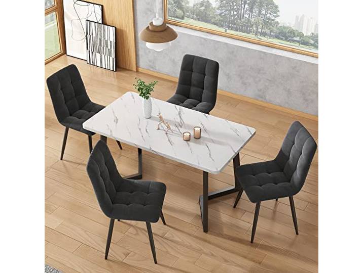 KUAKE Esstisch 117x68cm mit 4 Stühlen Set, Rechteckiger Esstisch Moderner Küchentisch Set, Schwarze Tischbeine (Dunkelgrau Esszimmerstuhl)