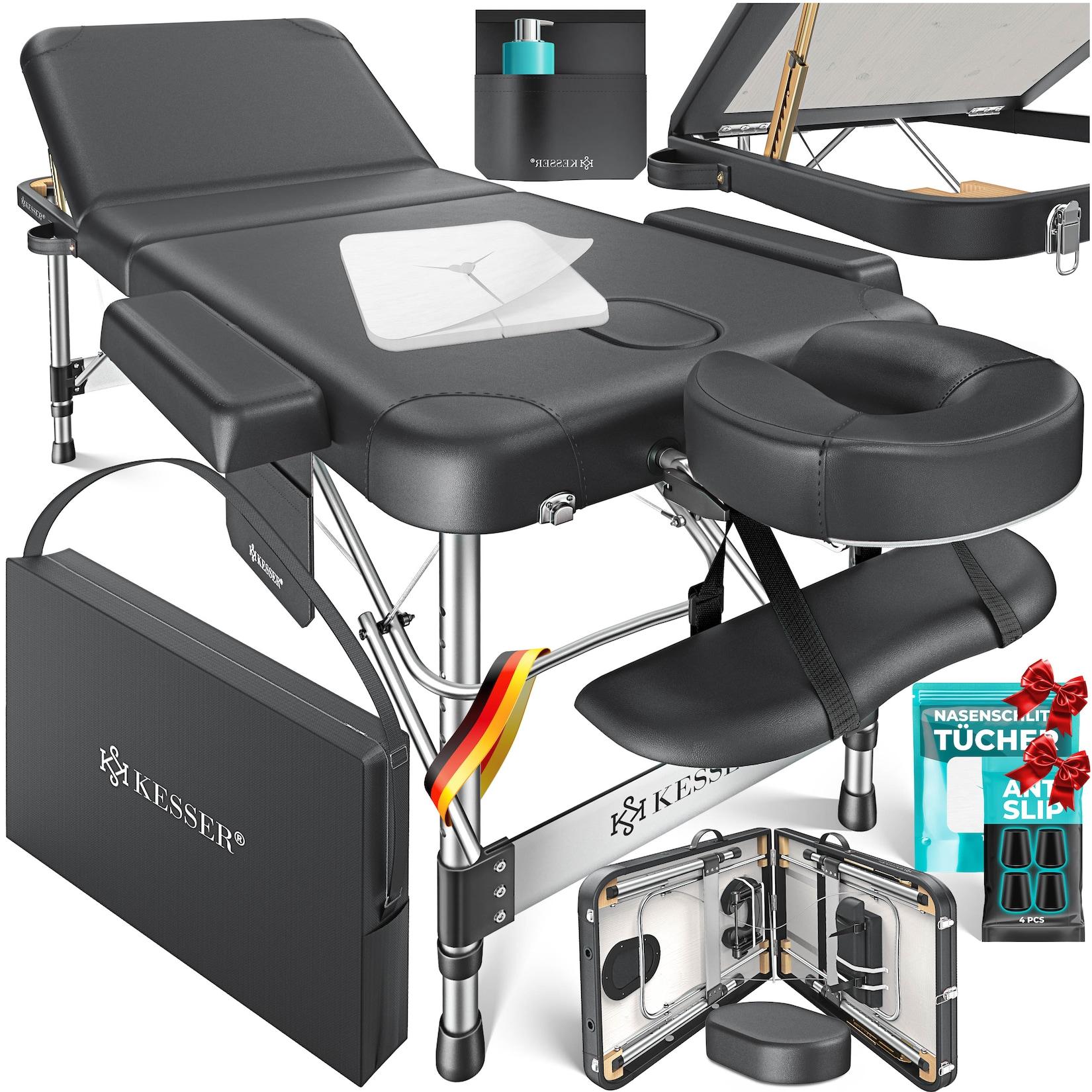 KESSER® Mobile Massageliege klappbar & höhenverstellbar 3 Zonen Massagebett Massagetisch Kosmetikliege Breit Therapieliege Aluminium + 10x Gesichtsauflage mit Kopfstütze Armlehnen & Tasche