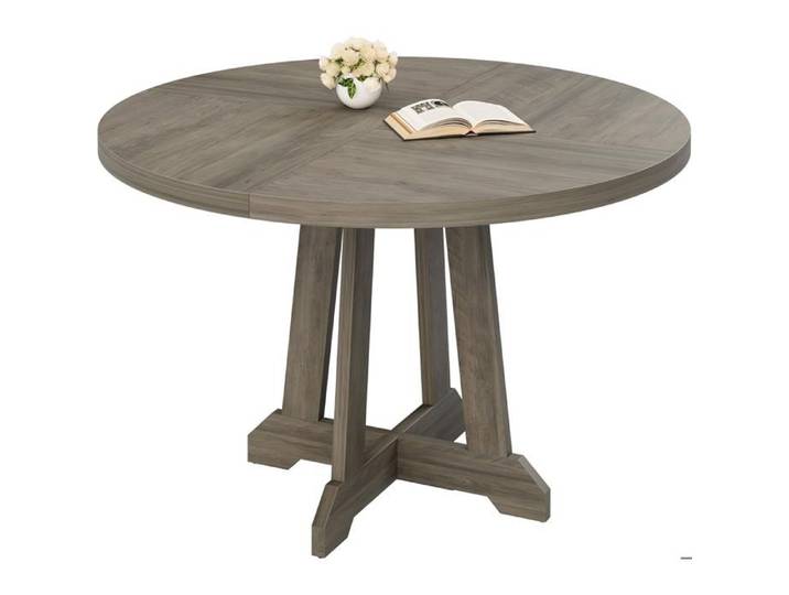 TABLE A MANGER Table Basse de Salon Ronde- Plateau Bois Base croisée Stable pour Salle à Manger Cuisine Gris Clair Elephant