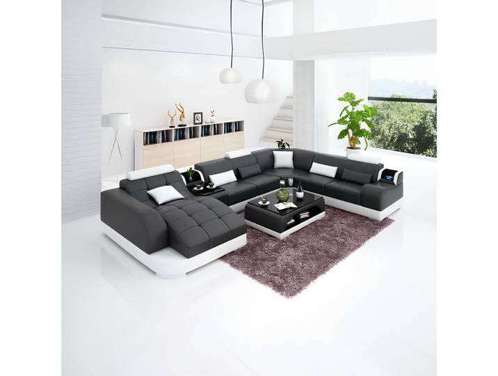 Xlmoebel Wohnlandschaft Elegante Ledereckcouch in U-Form für stilvolles Wohnen, Ecksofa U-Form, Hergestellt in Europa