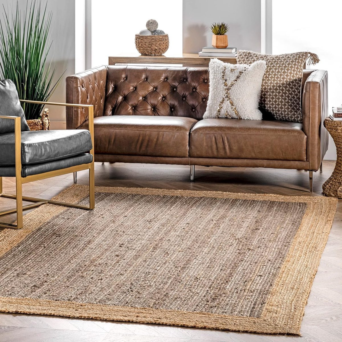 Handgeweven Jute Vloerkleed in Boheemse Stijl - Natuurgrijs