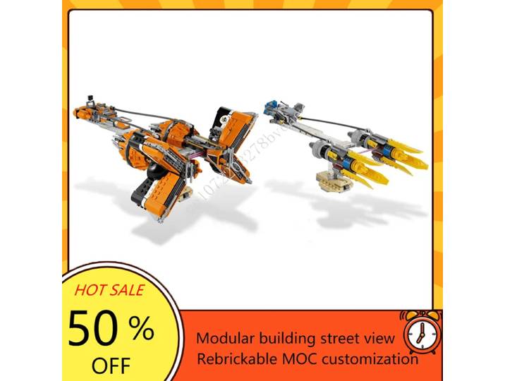Podracers d'Anakin et Sebulba, 810 pièces, guerre spatiale, militaire MOC, modèle de bataille, puzzle personnalisé, bricolage, modèle d'assemblage, jouet cadeau