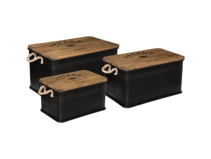 Atmosphera Lot de 3 malles Cuba Métal noir et bois Décoration