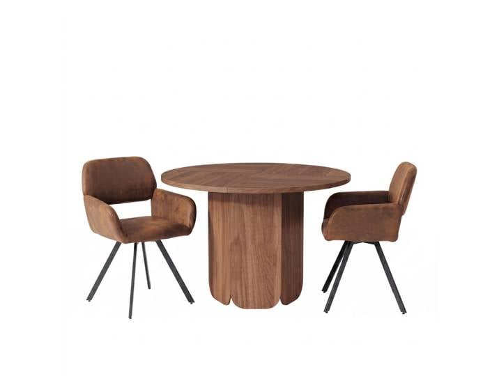 Ensemble table ronde 120 cm et 2 chaises marron effet cuir