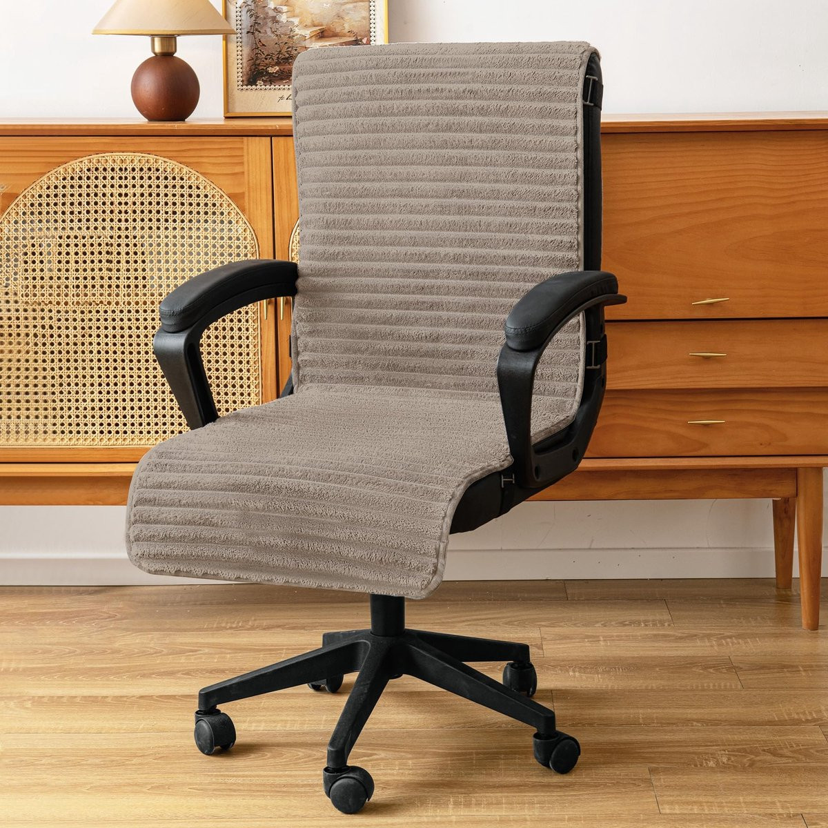 Solidchoice Flanellen Bureaustoelhoes met Elastische Banden Kaki Maat M