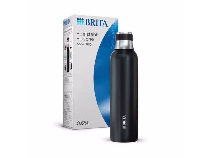 Brita Edelstahlflasche schwarz für sodaTRIO Wassersprudler (0, 65l) – Wassersprudler Zubehör