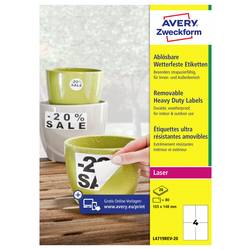 Avery-Zweckform L4719REV-20 Folien-Etiketten 105 x 148 mm Polyester-Folie Weiß 80 St. Wiederablösbar Farblaserdrucker, Laserdrucker, Farbkopierer, Kopierer,