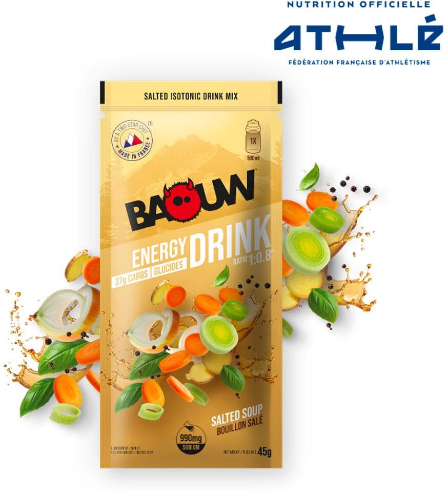 Baouw  - Boisson Isotonique Bio Sachet 45 g. Bouillon Salé - Boisson