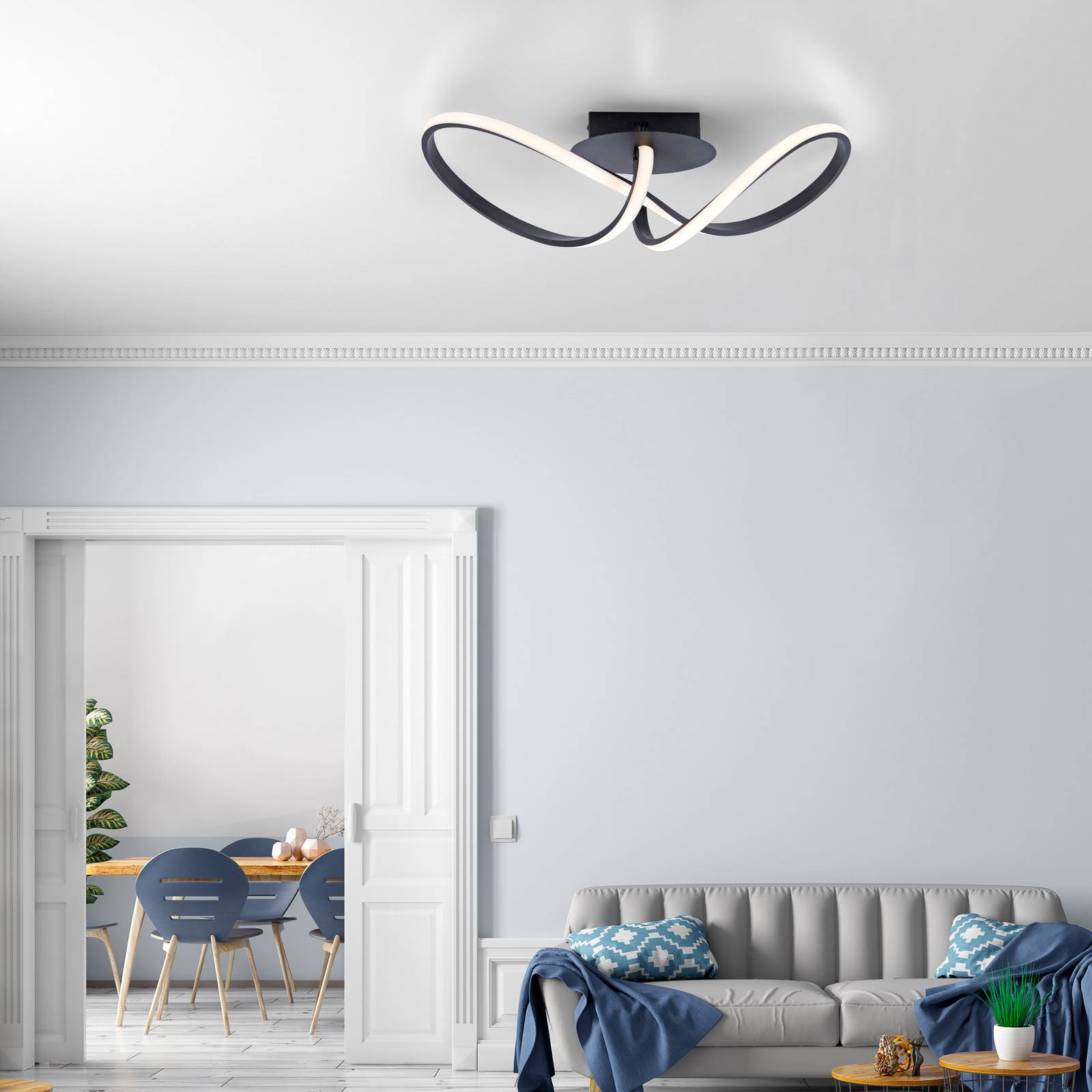 JUST LIGHT. GmbH LED Deckenleuchte Maria, dimmbar, schwarz, für Schlafzimmer, Aluminium, Modern
